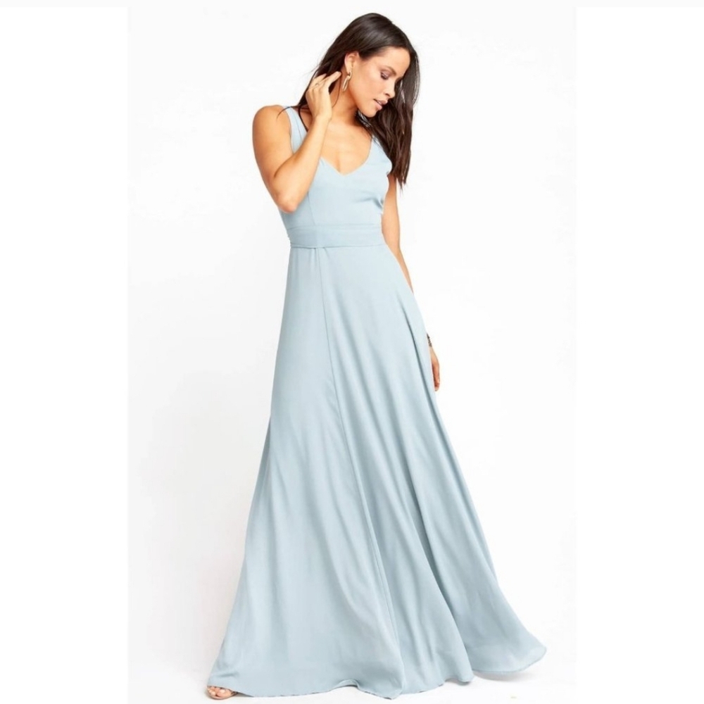 Show Me Your Mumu Jenn Maxi Dress Silver Sage Blue Size M Wedding Bridesmaid